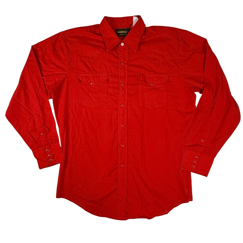 Vintage ROEBUCKS Red Pearl Snap Front Western Cowboy Shirt Men's Large 16 16 1/2